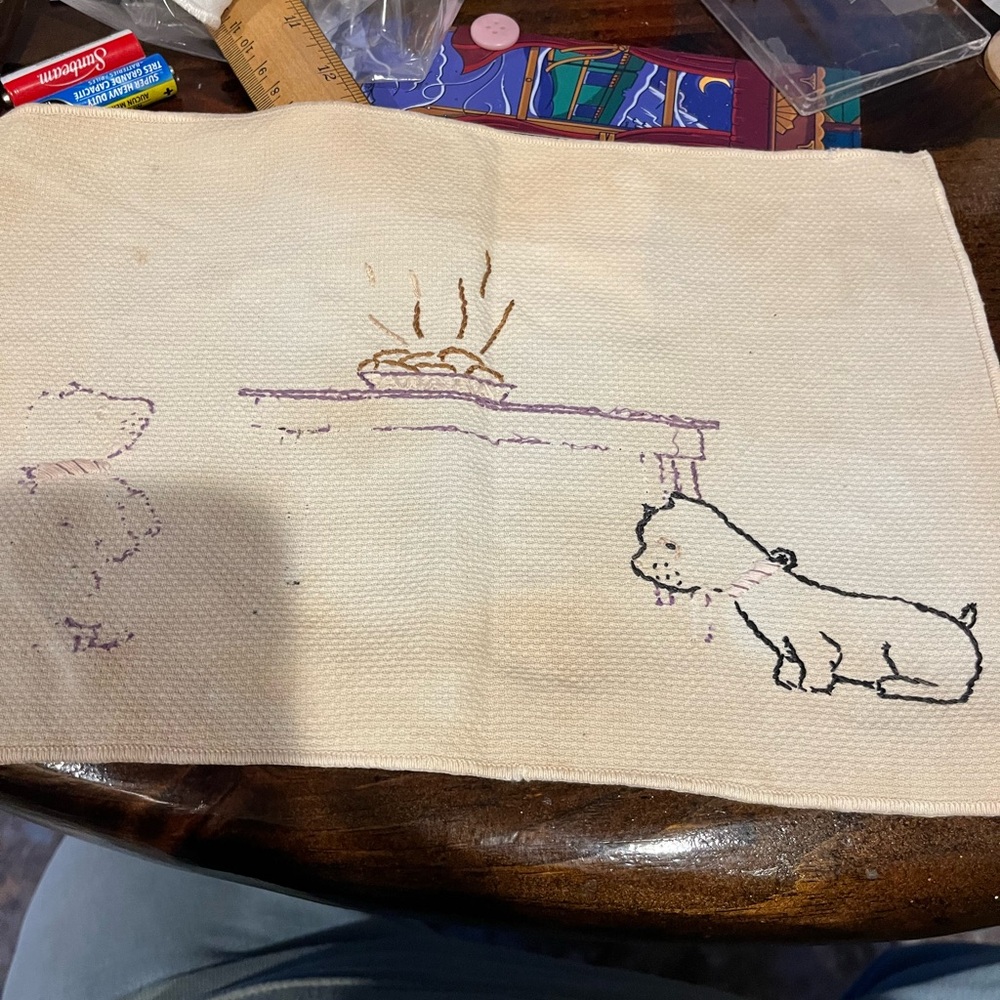 Embroidered Dog Kitchen Linen - Cream